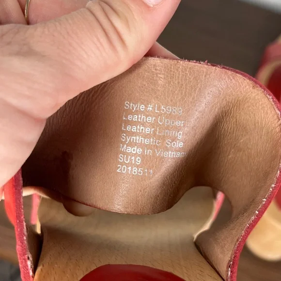 Madewell Lipstick Red Double Strap Leather Wood Clara Clog Heeled Sandal - Picture 13 of 14